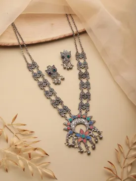 Oxidized Silver-Plated & Ghungroo Beaded Floral Jewelry Set (Copy)