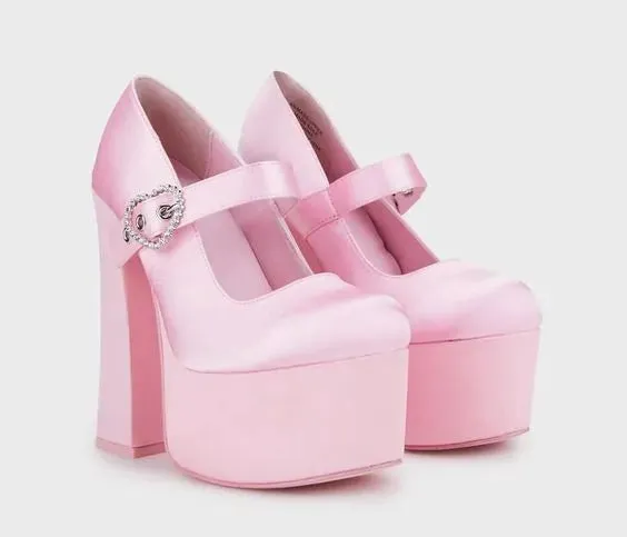 Pink Round Toe Platform Pumps