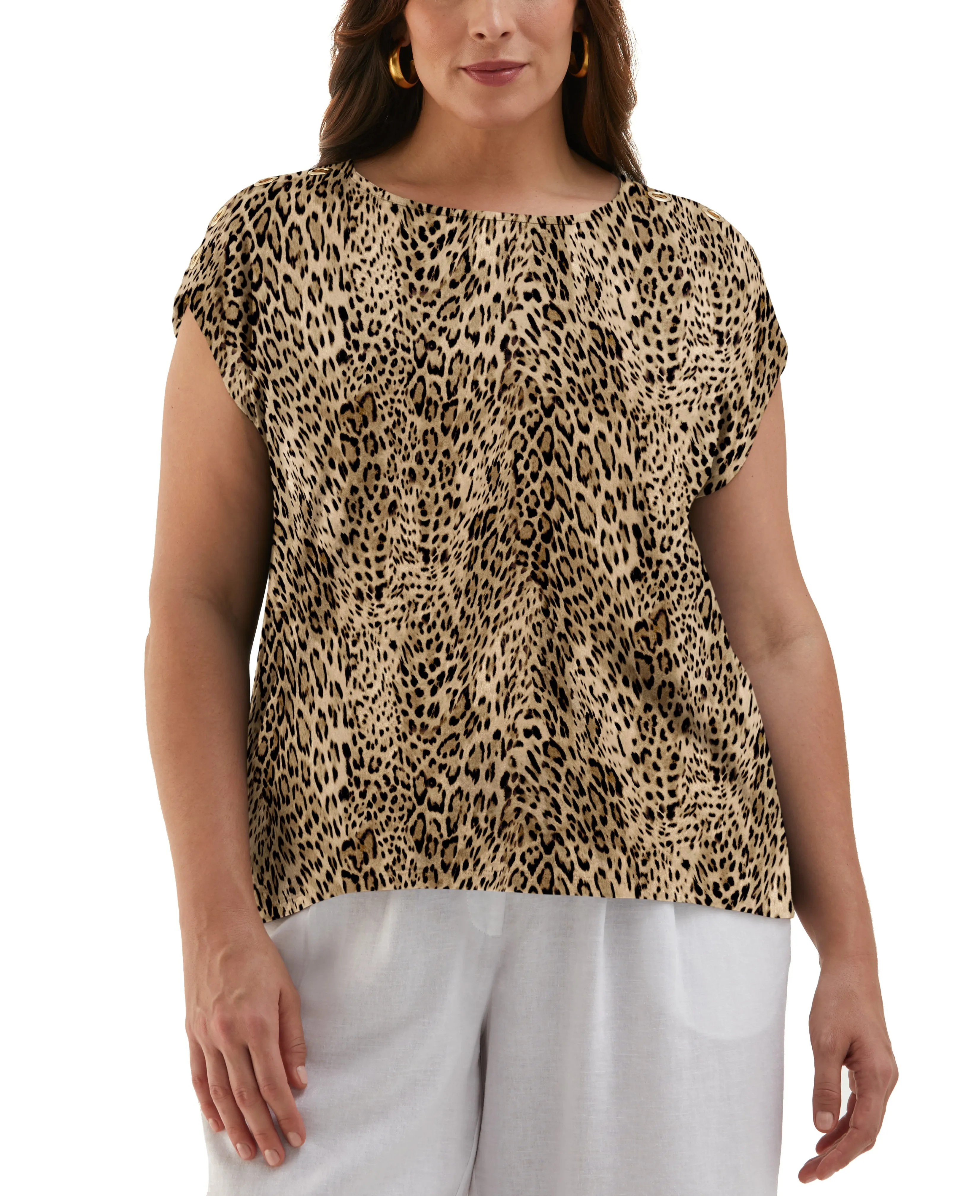 Plus Size Leopard Print Rivet Detail Tank Top