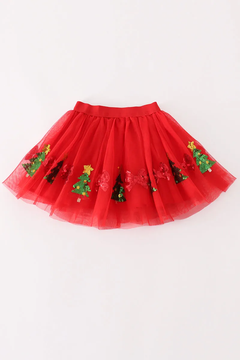 Red gingerbread sequin tutu skirt