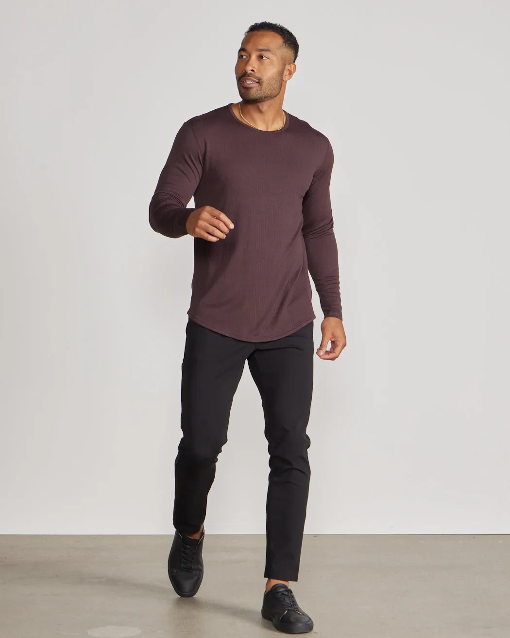 Ribbed Long Sleeve Drop-Cut