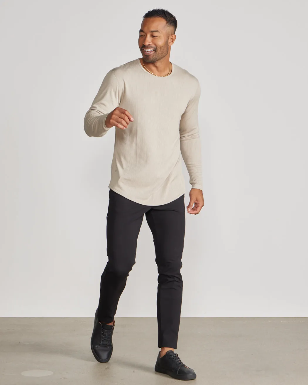 Ribbed Long Sleeve Drop-Cut