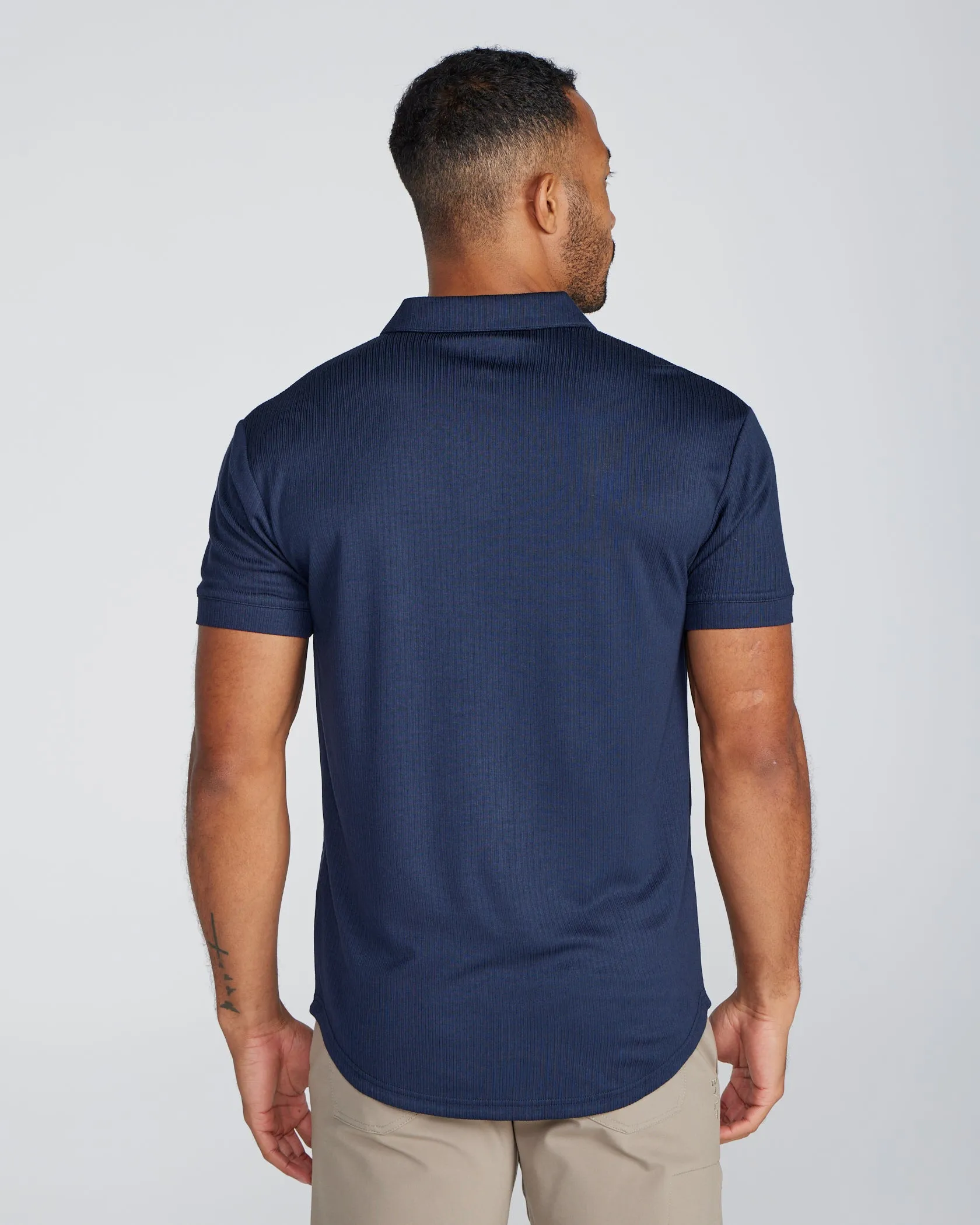 Ribbed Short Sleeve Open V Polo