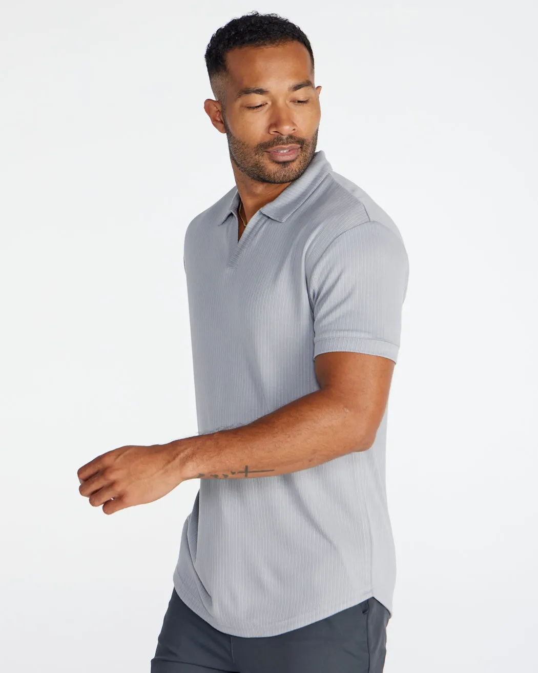 Ribbed Short Sleeve Open V Polo