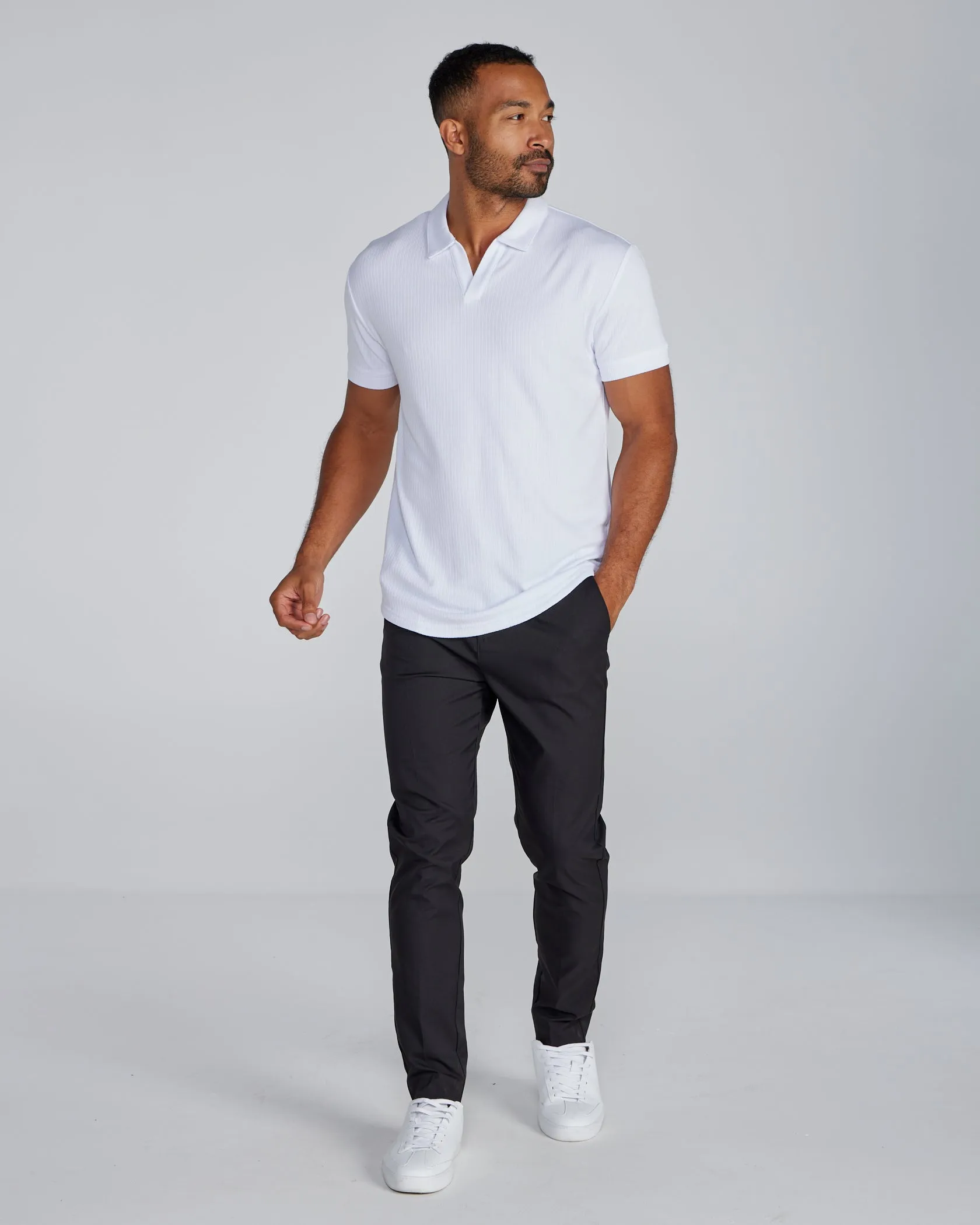 Ribbed Short Sleeve Open V Polo