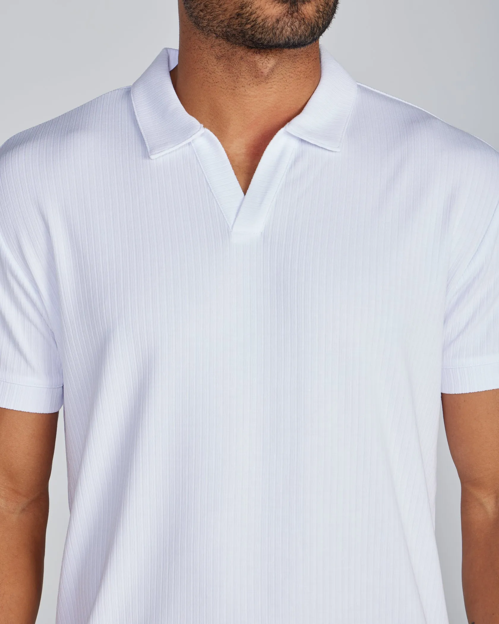 Ribbed Short Sleeve Open V Polo