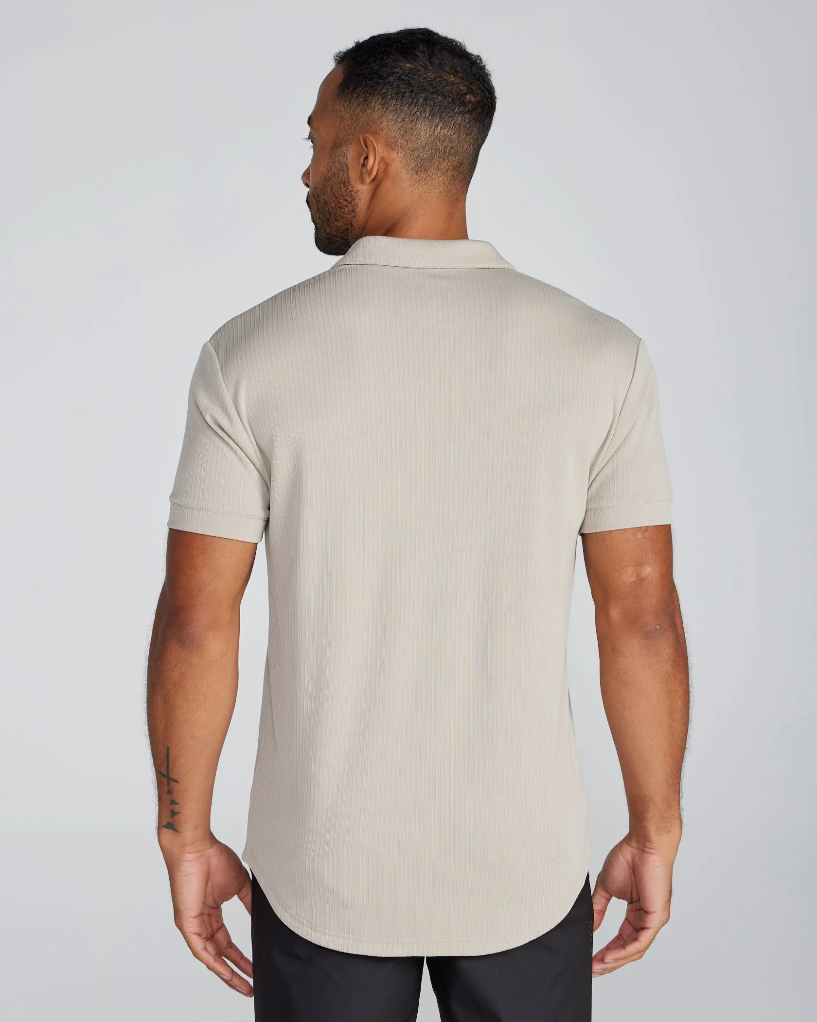 Ribbed Short Sleeve Open V Polo