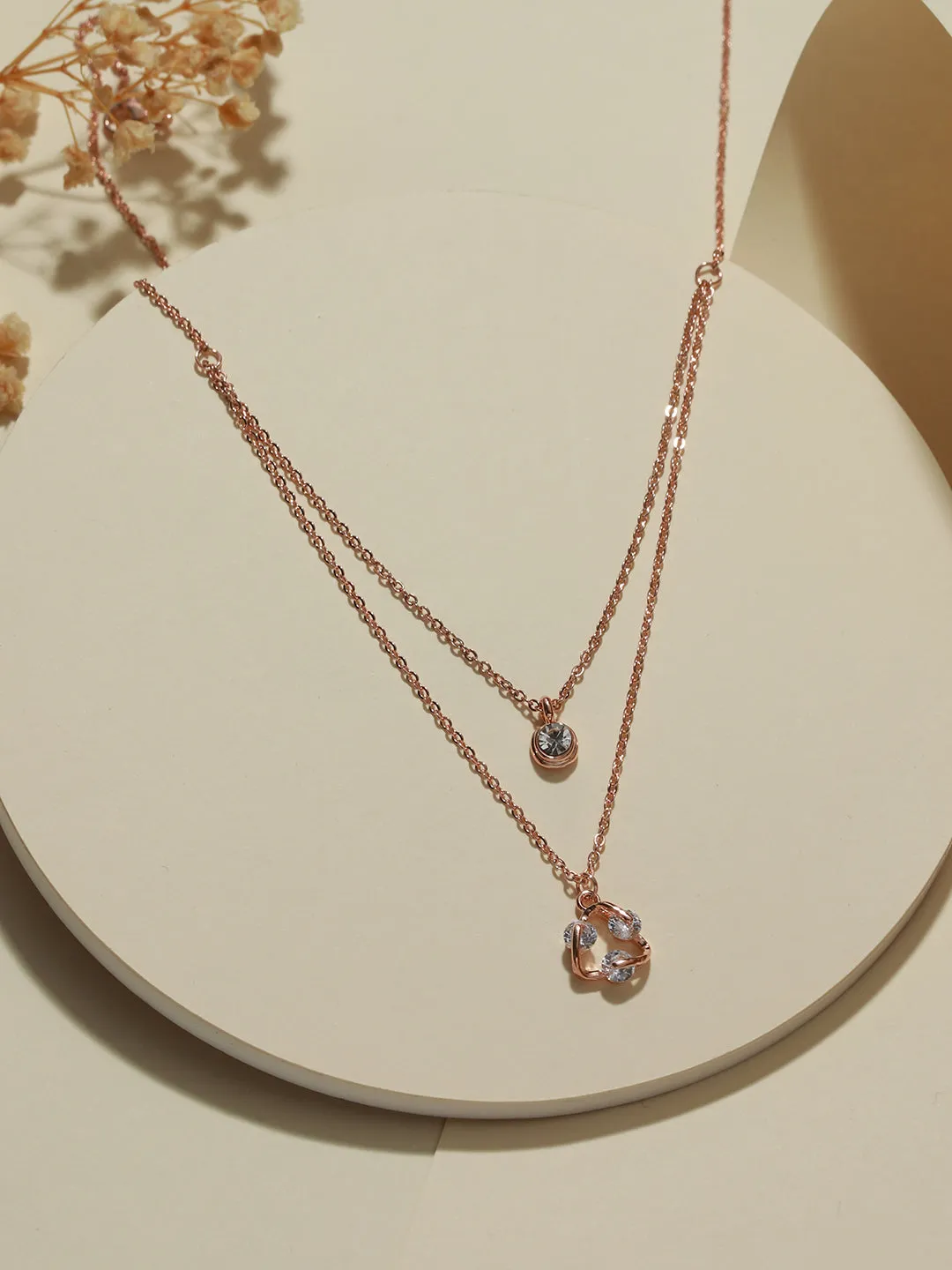 Rose Gold-Plated Cubic Zirconia Studded Layered Chain