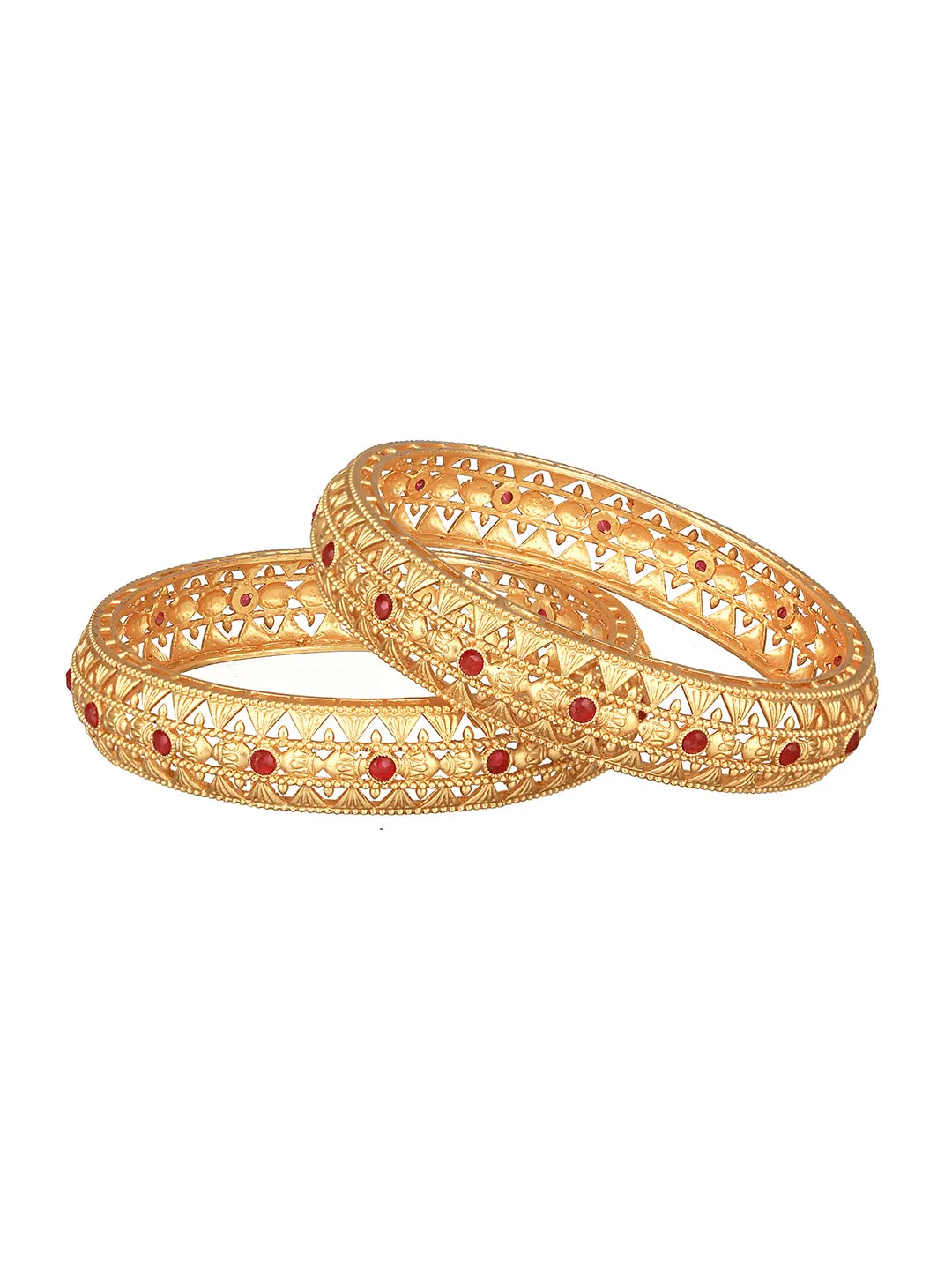 Set Of 2 22K Gold-Plated Marron Red Stone-Studded Handcrafted Bangles