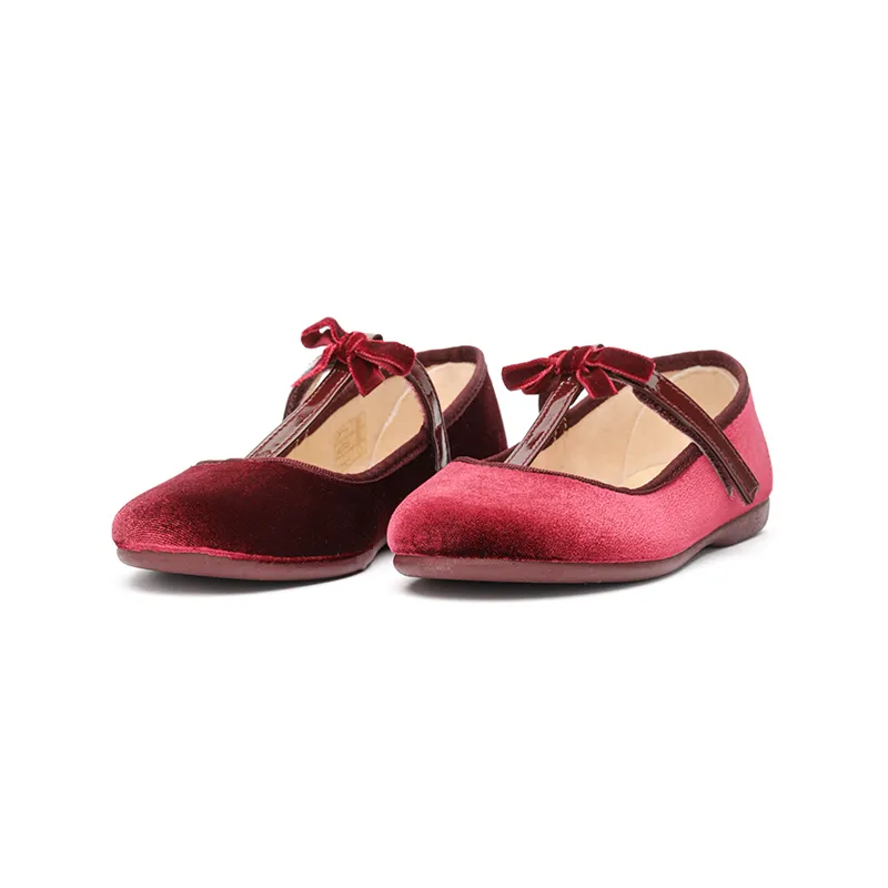 Velvet T-Strap Party Shoes in Burgundy by childrenchic