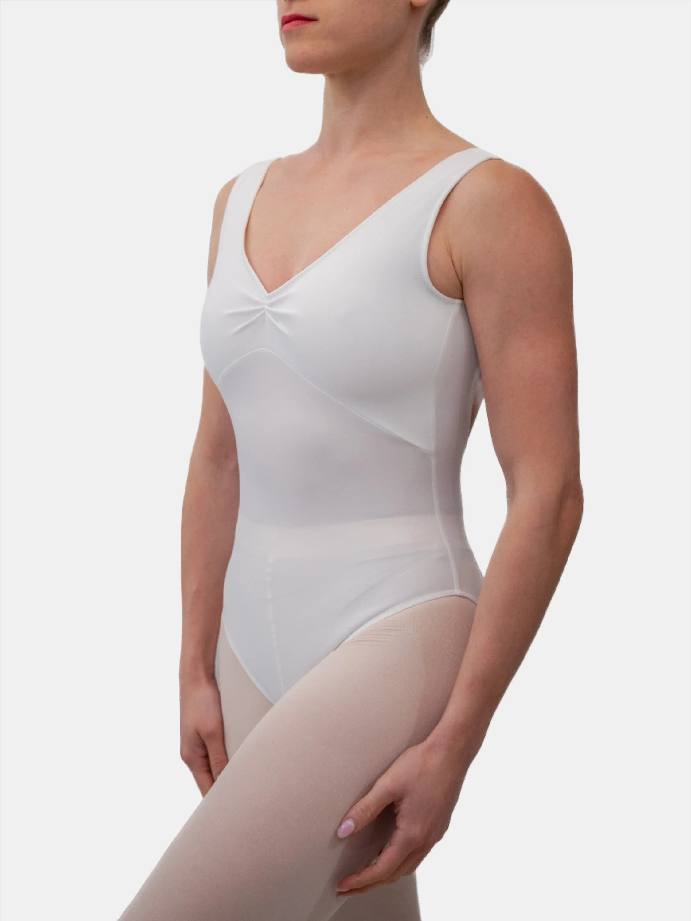 White V Neck Dance Tank Leotard MP147